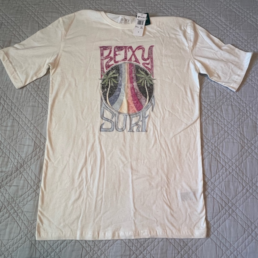Roxy Oversized Graphic Swimsuit Coverup Tee, Vintage White, Size M (NWT) - Picture 2 of 7